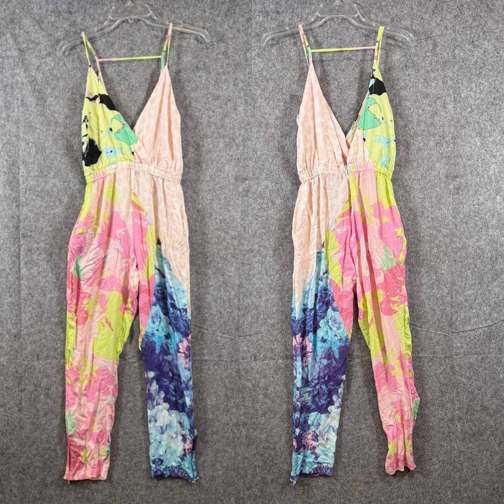 Nasty Gal x Shakuhachi Jumpsuit Womens XS Spastic Floral Abstract TieDye Boho - Picture 2 of 12
